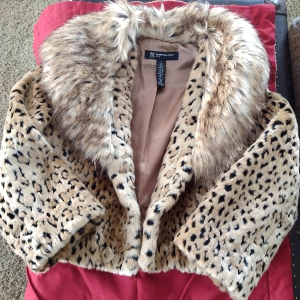 INC International Concepts Faux Fur Shell Leopard Coat
